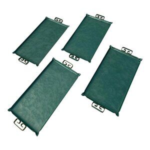 Mid-Century Kyes Moire Greek Key Caribbean Green Appetizer Trays, Set/4